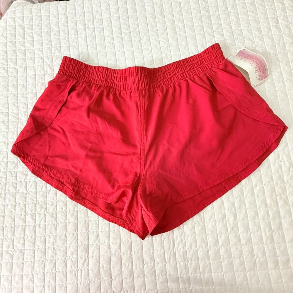 Asos Revival Womens Red Elastic Waist Gym Shorts Size L Polyester